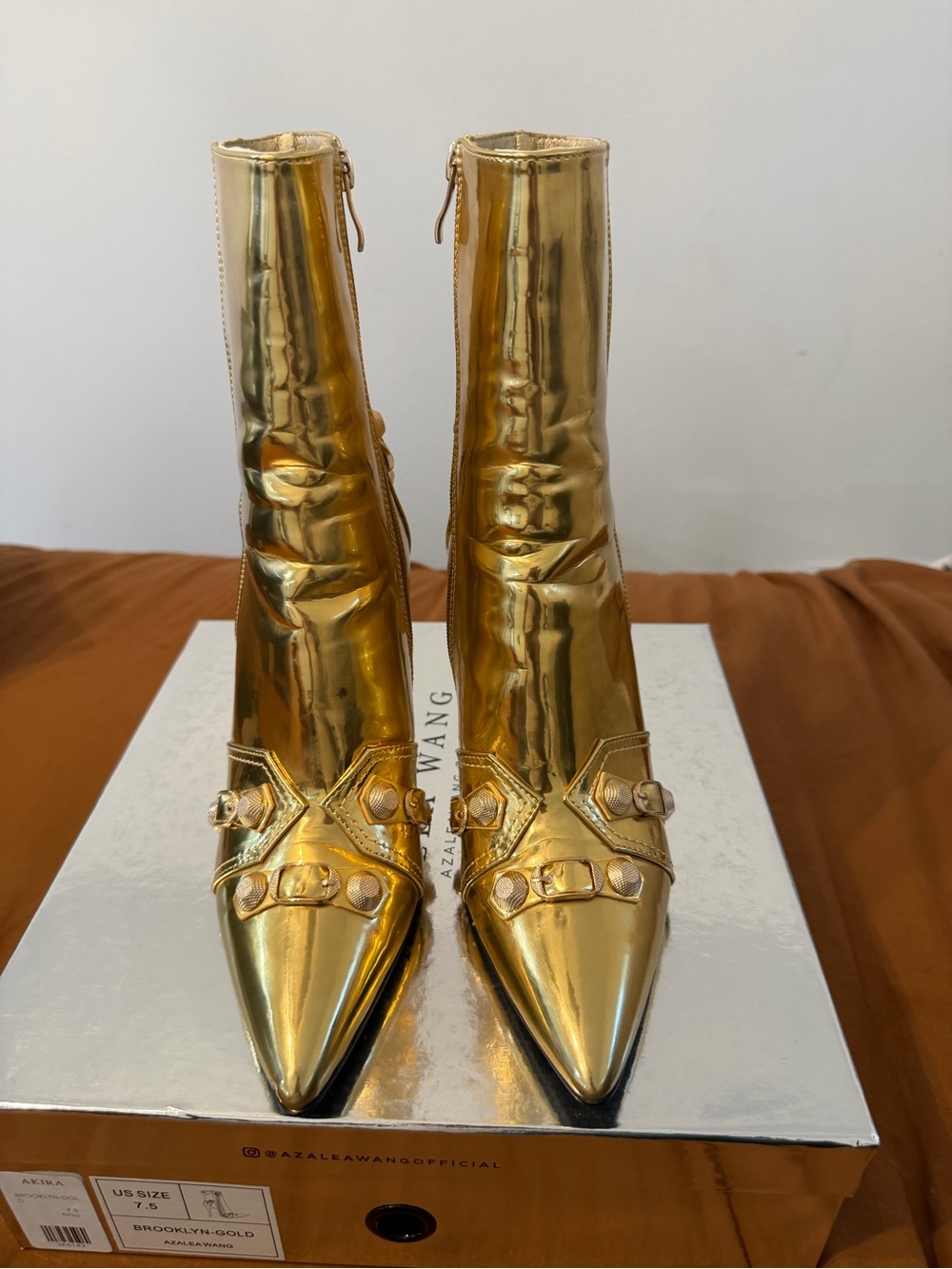Azalea Wang "Brooklyn-Gold" Metallic Stiletto Booties Size 7 1/2